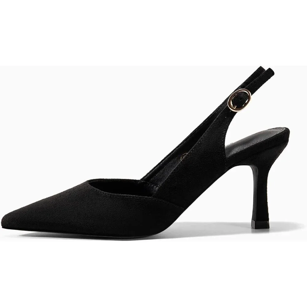Women's Black Suede Kitten Heels Closed Pointed Toe Wedding Party Dress Pumps